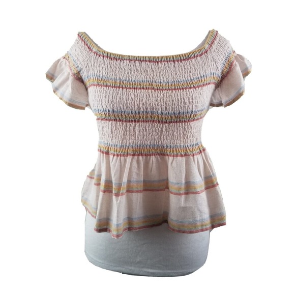 American Eagle Outfitters Tops - American Eagle Medium Top Smocked Peplum Crop Linen Blend Striped Women’s‎